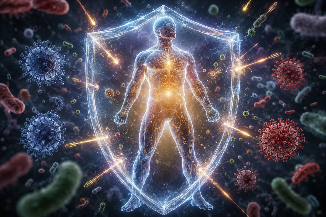 Daily Immune Protocol - a shielded, energized body defended against surrounding pathogens