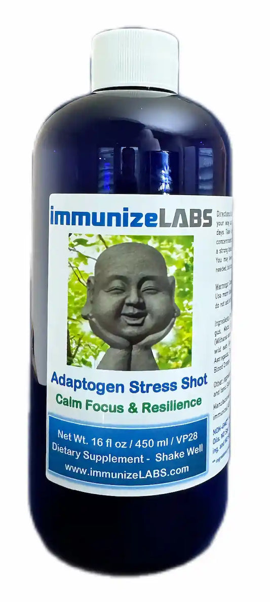 Bottle of immunizeLABS Adaptogen Stress Shot to stay calm and energized
