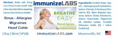 BreatheEasy Anti-Viral Nasal Spray label for virus protection and congestion relief