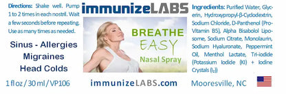 BreatheEasy Anti-Viral Nasal Spray label for virus protection and congestion relief