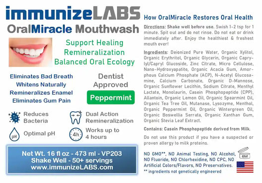 OralMiracle Anticavity Mouthwash - Heal Cavities Naturally label