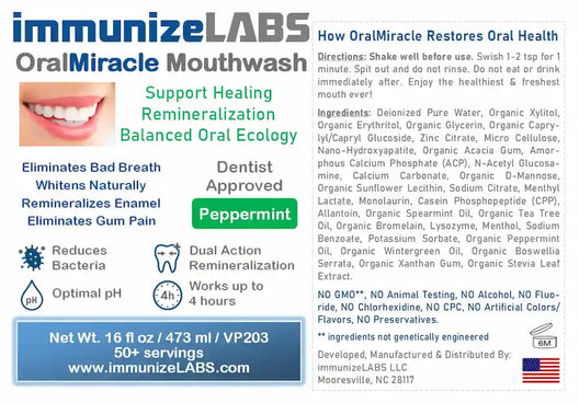 OralMiracle Anticavity Mouthwash - Heal Cavities Naturally label